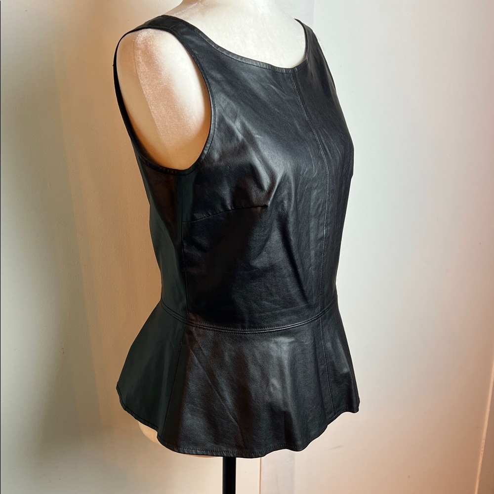 Faux Leather Sleeveless Peplum Top - Picture 2 of 8